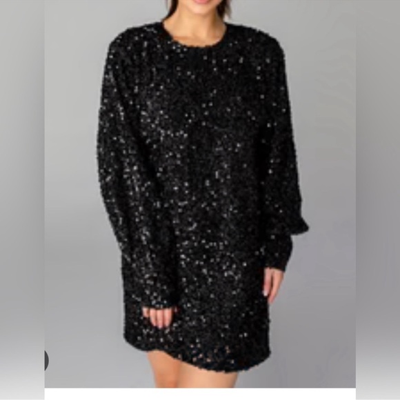 Buddy Love Black Sequin Long Sleeve Mini Cha Cha Holiday Dress XS NWOT - Picture 2 of 6